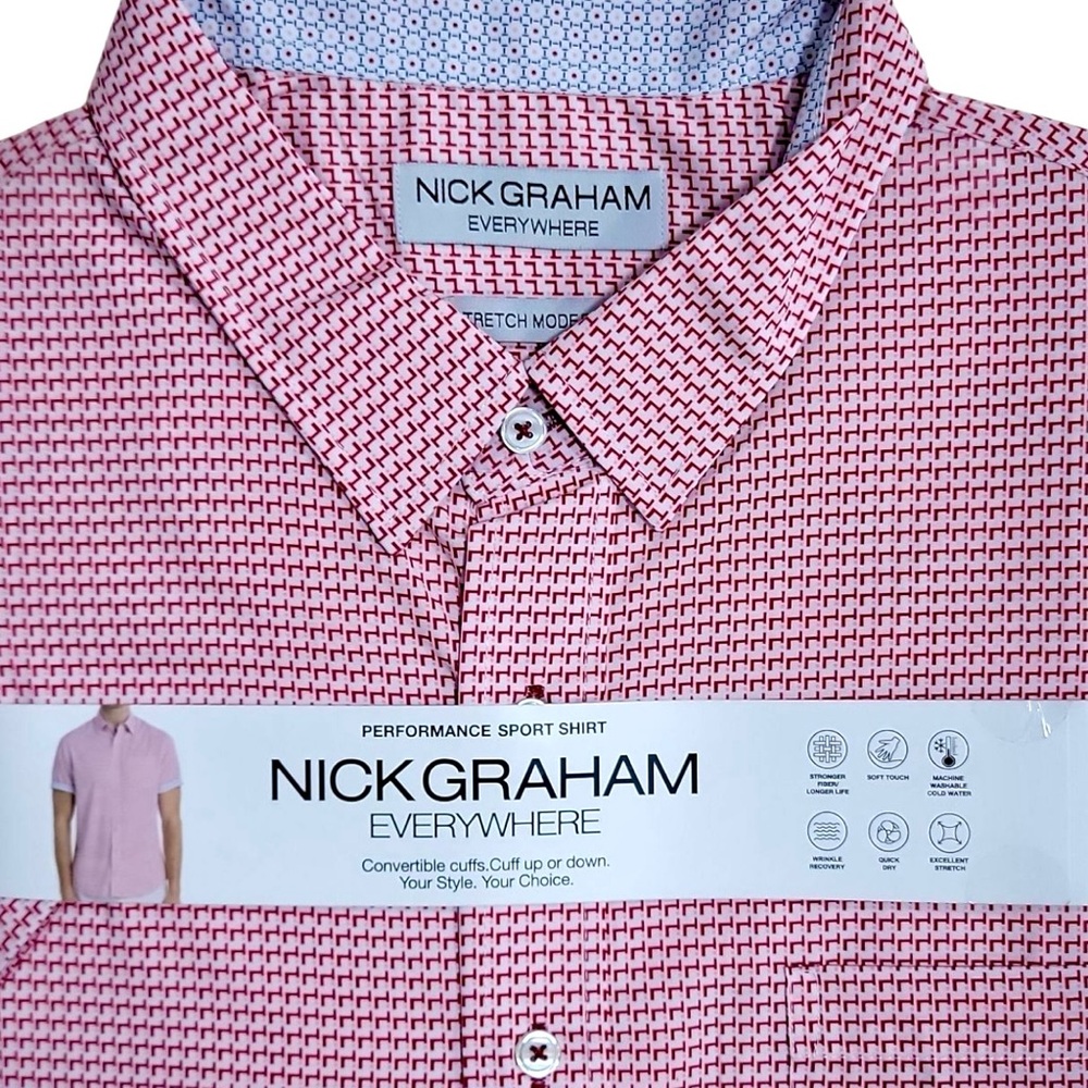 Nick Graham: Men's Pink Shirt Sleeve Performance Sport Shirt 2XL NWT